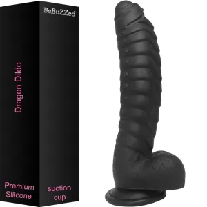 Bebuzzed Dragon 8.5 Scaled Ribbed Dildo Liquid Silicone Black