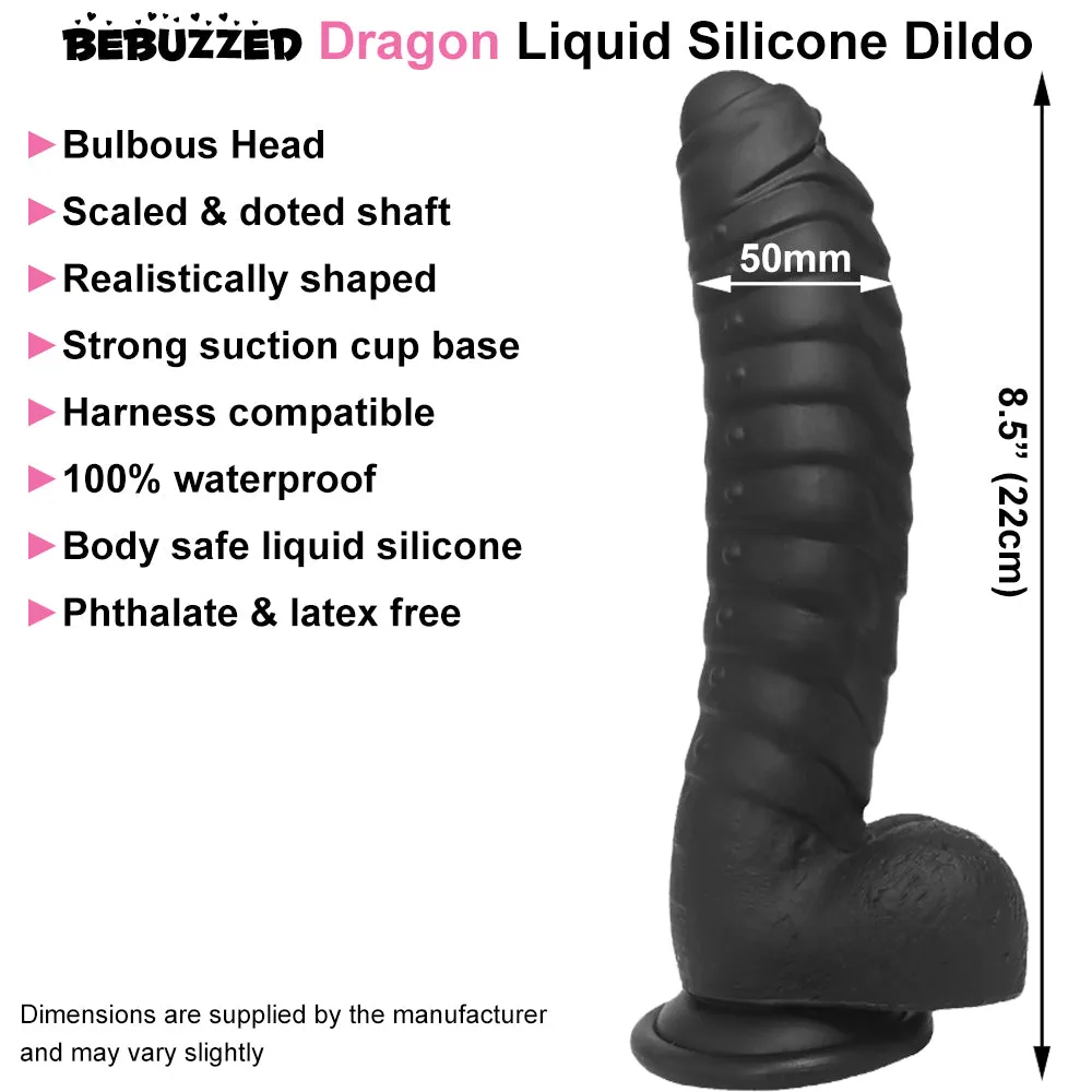 Bebuzzed Dragon 8.5 Scaled Ribbed Dildo Liquid Silicone Black