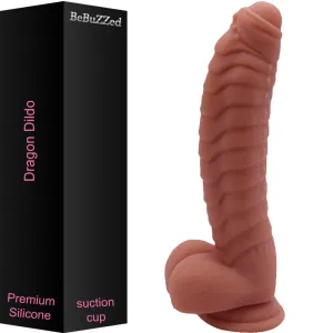 Bebuzzed Dragon 8.5 Scaled Ribbed Dildo Liquid Silicone Brown