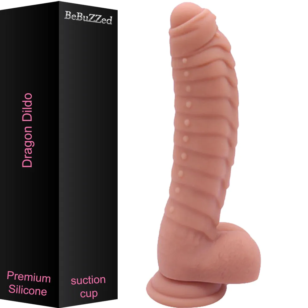 Bebuzzed Dragon 8.5 Scaled Ribbed Dildo Liquid Silicone Flesh