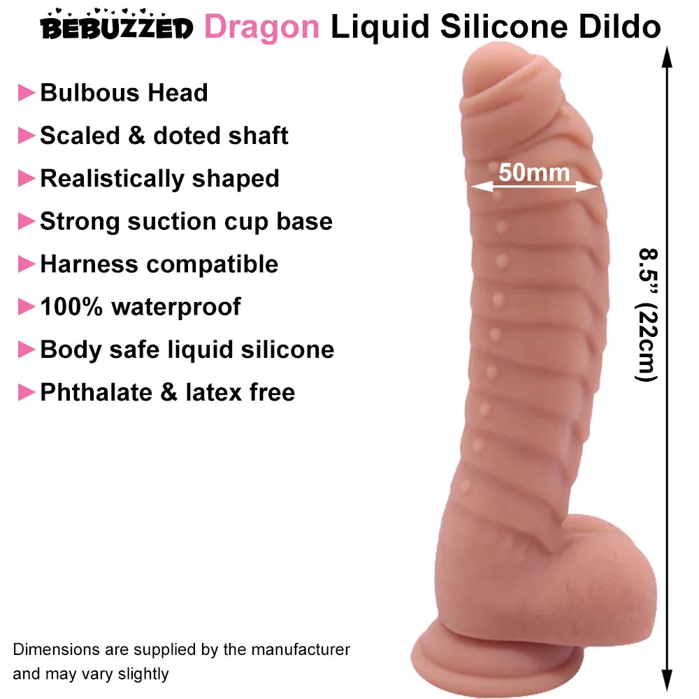 Bebuzzed Dragon 8.5 Scaled Ribbed Dildo Liquid Silicone Flesh