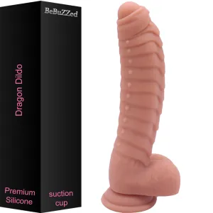 Bebuzzed Dragon 8.5 Scaled Ribbed Dildo Liquid Silicone Flesh