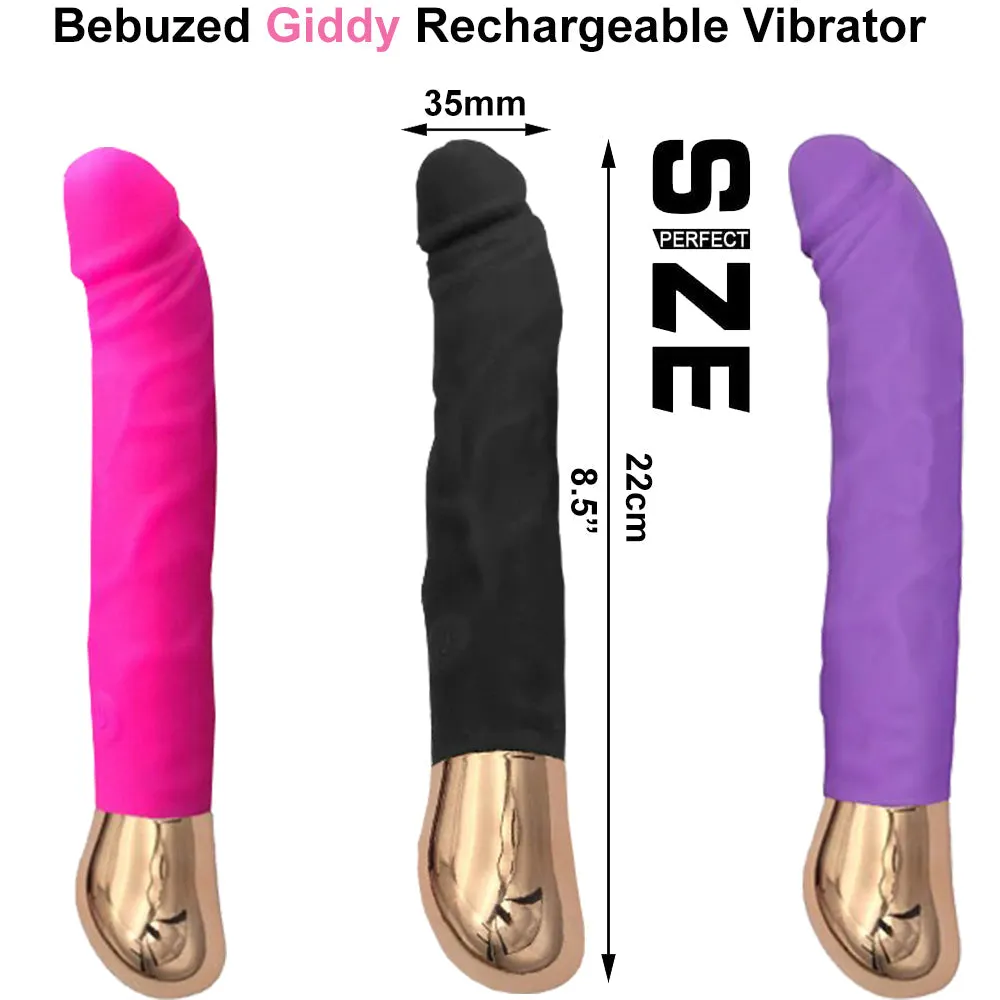 Bebuzzed Giddy Set Realistic Veined Vibrator USB Rechargeable Black and Harness