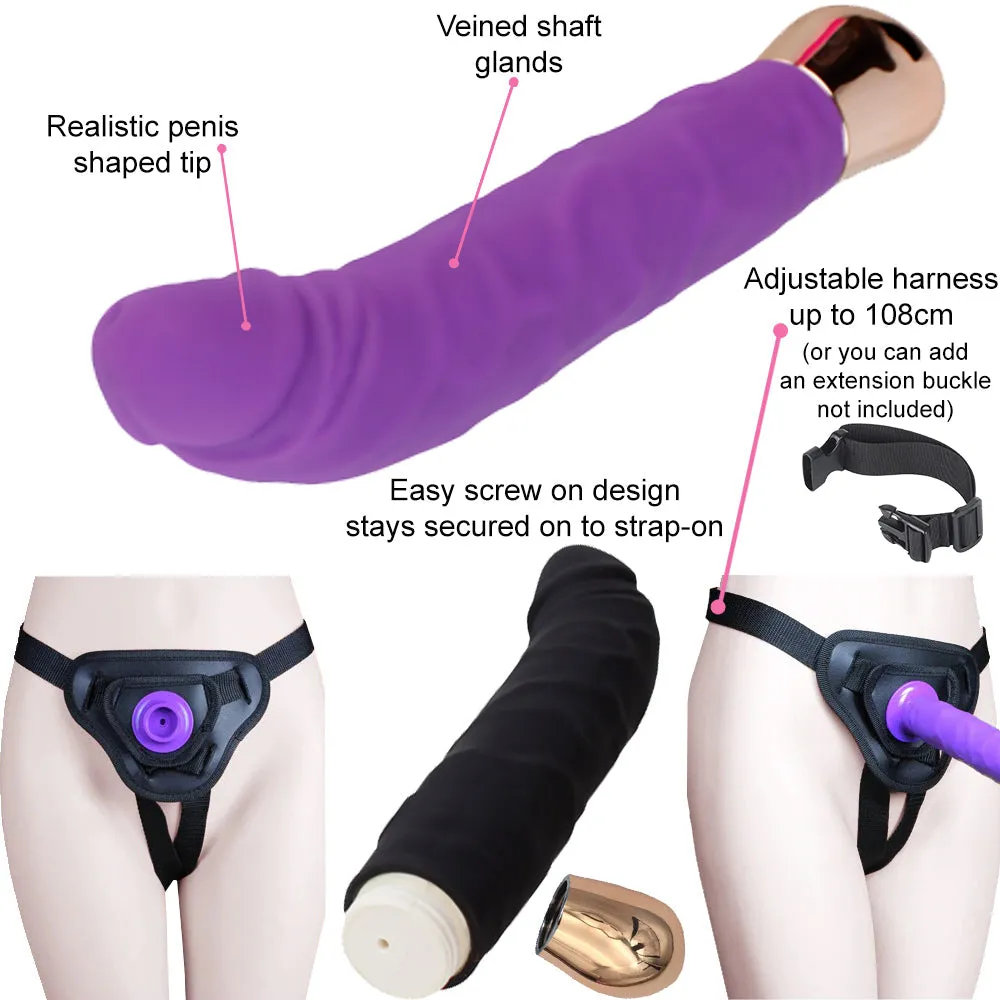 Bebuzzed Giddy Set Realistic Veined Vibrator USB Rechargeable Pink and Harness