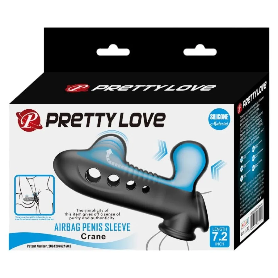 Manșon gonflabil PRETTY LOVE Airbag Crane. pentru îngroșarea penisului. întârzierea ejaculării și stimulare. din silicon. negru