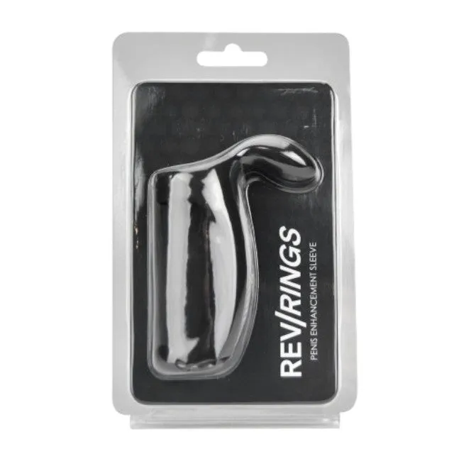 Manșon REV RINGS Penis Enhancement Sleeve. pentru îngroșarea penisului. cu capăt pentru stimularea clitorisului. negru