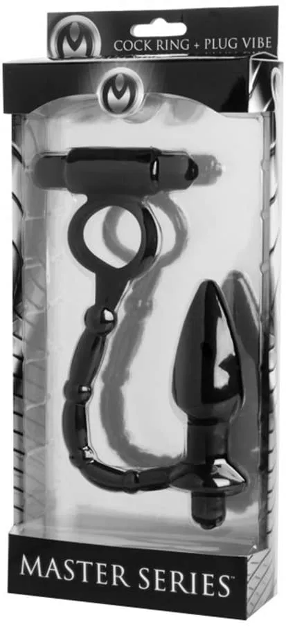 Master Series Viaticus Dual Cock Ring & Anal Plug Vibrator - Black