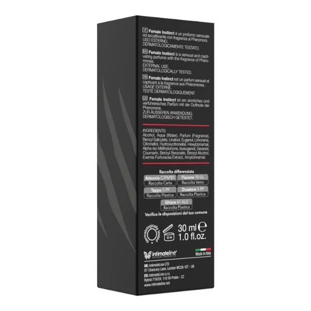 Parfum cu feromoni pentru bărbați FEMALE INSTINCT. cu note de citrice. trandafir și mușchi de ștejar. negru. 30 ml