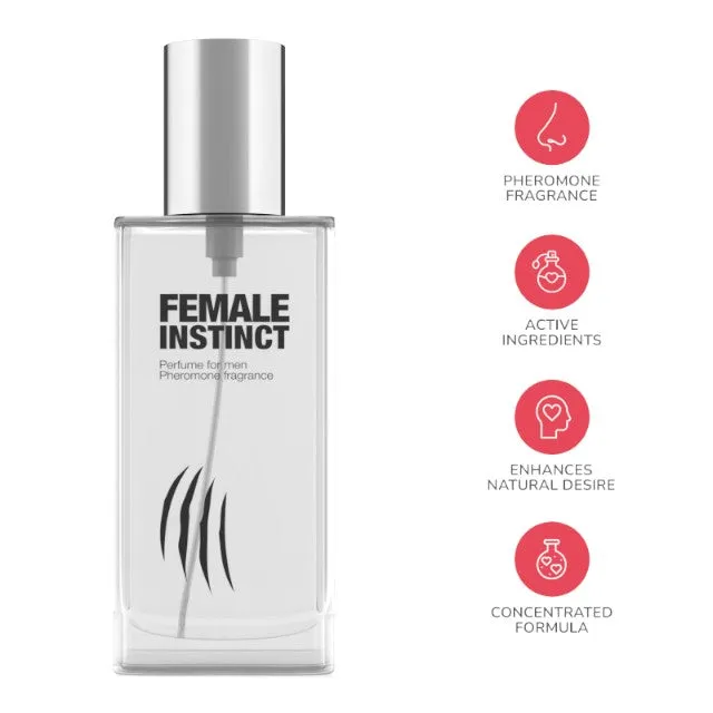 Parfum cu feromoni pentru bărbați FEMALE INSTINCT. cu note de citrice. trandafir și mușchi de ștejar. negru. 30 ml