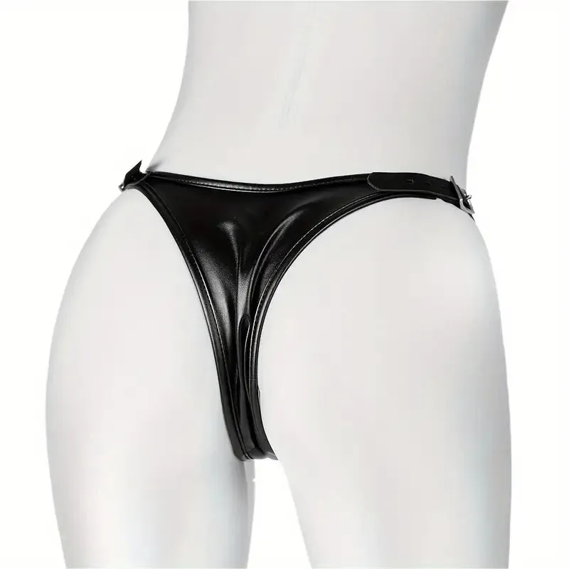 Premium Leather Harness Chastity Panties Set Silicone Double Dildos