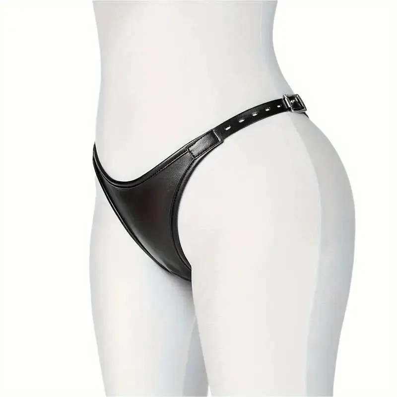 Premium Leather Harness Chastity Panties Set Silicone Double Dildos