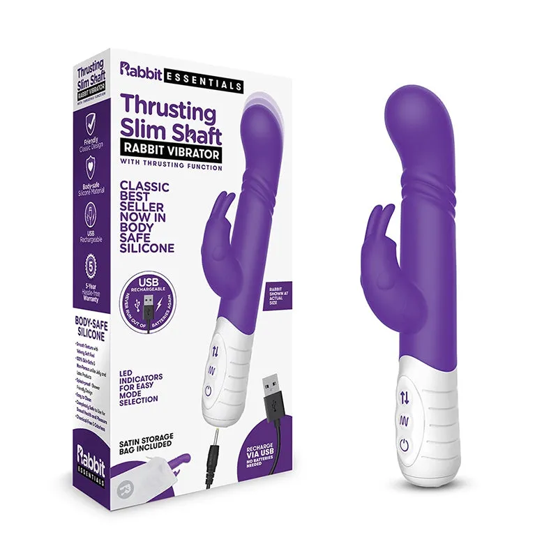 Rabbit Essentials Thrusting Slim Shaft Rabbit Vibrator Rechargeable Silicone Purple