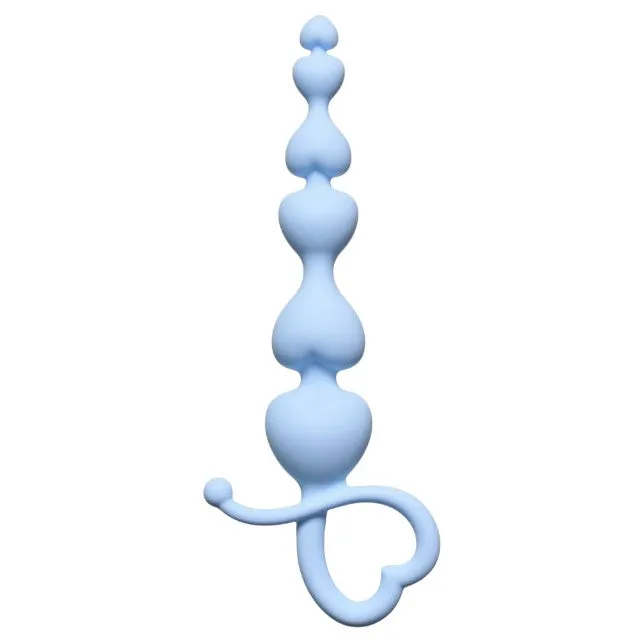 Rozariu anal FIRST TIME Beginners Beads. din silicon. cu inel de extracție în formă de inimă. lungime 18 cm. albastru