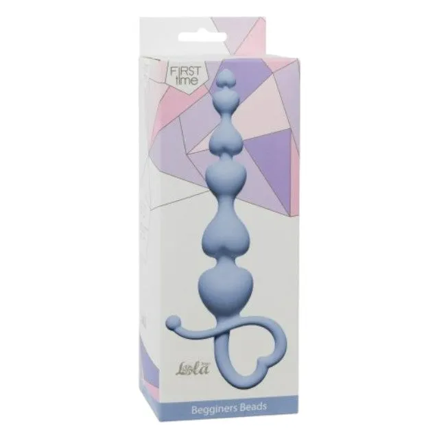 Rozariu anal FIRST TIME Beginners Beads. din silicon. cu inel de extracție în formă de inimă. lungime 18 cm. albastru