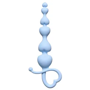 Rozariu anal FIRST TIME Beginners Beads. din silicon. cu inel de extracție în formă de inimă. lungime 18 cm. albastru