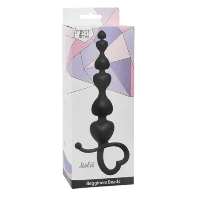 Rozariu anal FIRST TIME Beginners Beads. din silicon. cu inel de extracție în formă de inimă. lungime 18 cm. negru