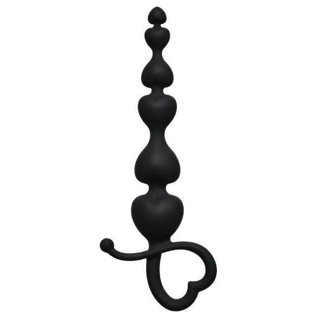 Rozariu anal FIRST TIME Beginners Beads. din silicon. cu inel de extracție în formă de inimă. lungime 18 cm. negru