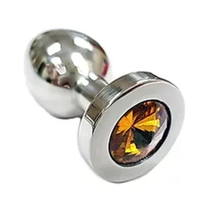 Stainless Steel  Smooth Medium Butt Plug Yellow Crystal  In Clamshell