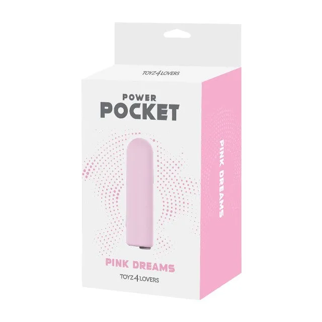 Vibrator bullet TOYZ4LOVERS Power Pocket Pink Dreams. pentru stimularea clitorisului. 10 funcții de vibrație. 6 cm. roz