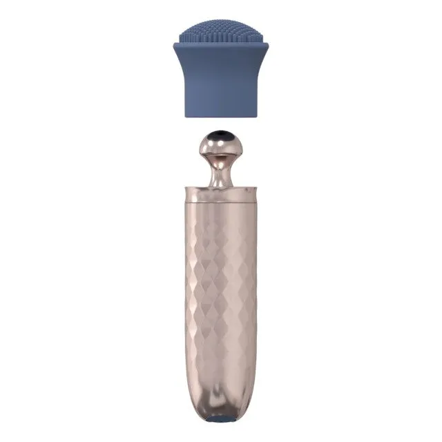 Vibrator LOVELINE The Thrill. cu 3 capete interschimbabile. din silicon premium. 10 funcții de vibrație. culoare albastru