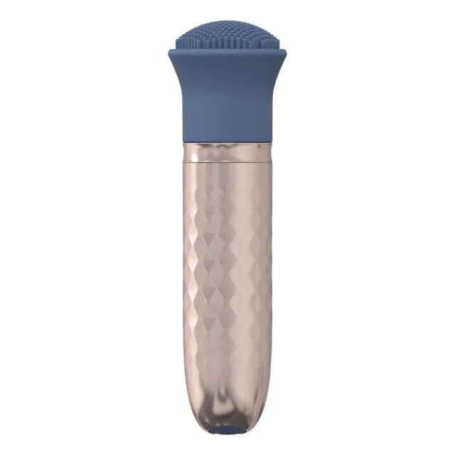 Vibrator LOVELINE The Thrill. cu 3 capete interschimbabile. din silicon premium. 10 funcții de vibrație. culoare albastru